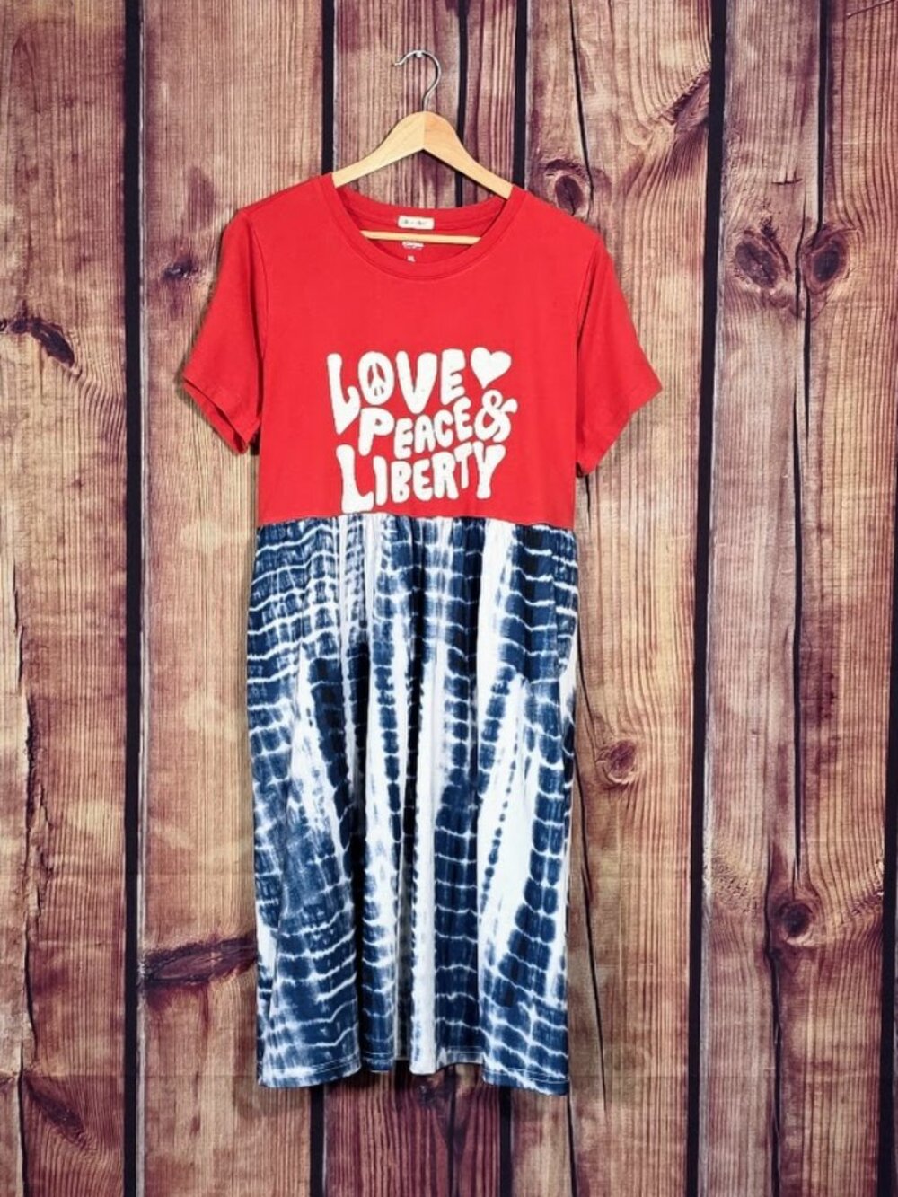 Upcycled Love Peace and Liberty Tie Dye Hippie Boho Tee Dress XL
